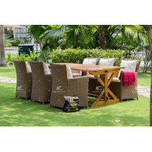 Conjunto de jantar de poli-rattan sintético de design luxuoso para móveis de vime de jardim ao ar livre